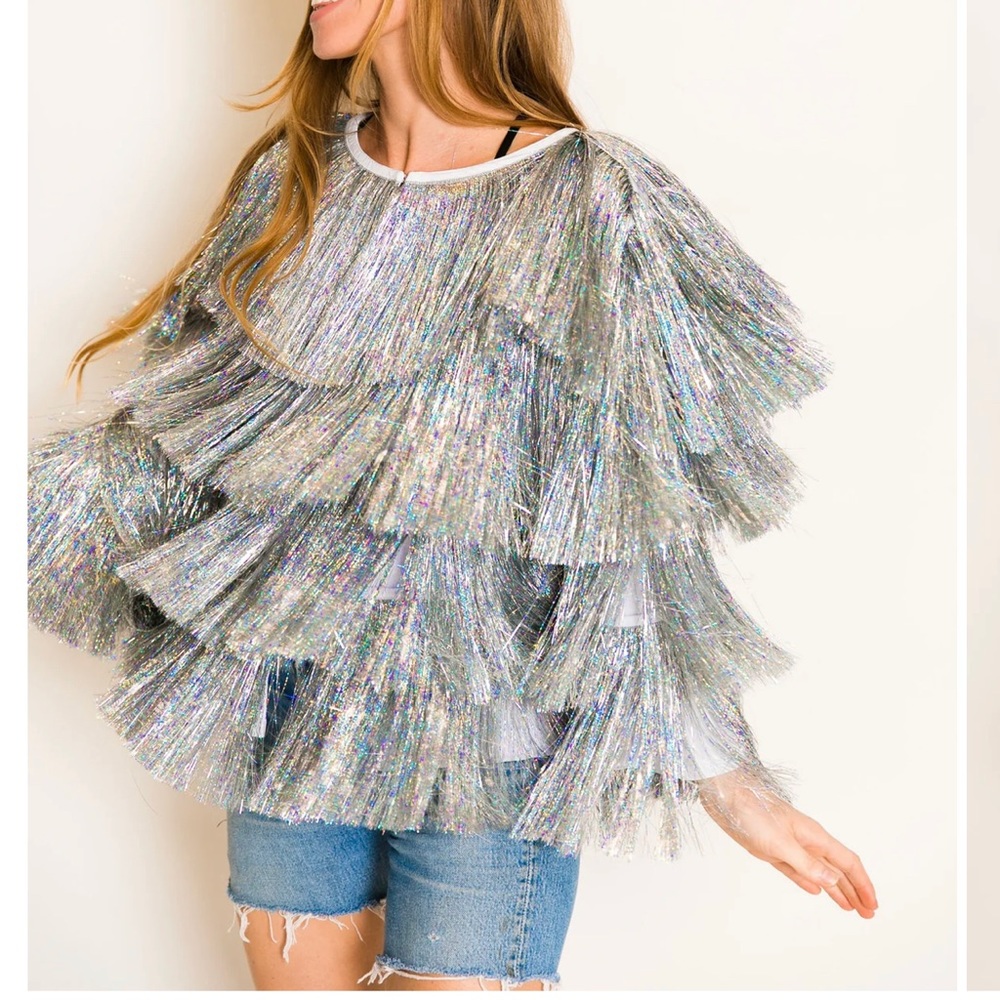 Fringe & Co holographic tinsel jacket